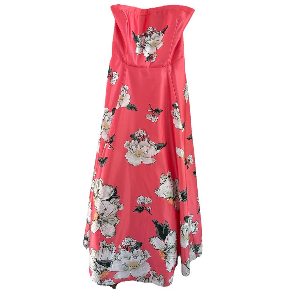 BHLDN Savannah Strapless Floral Satin A-Line Maxi Dress Womens 14 Pink Wedding - Picture 6 of 16